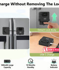 Palm Vein Fridge Lock With App Control, USB charging, fits French door freezers, child and pet safe, shown on and off a fridge