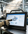 Badass Windows Rugged Tablet 14 Inch FHD 1000 Nits Sunlight Display 5G LTE Intel Core I5 16GB RAM 256G SSD IP65 Weatherproof touch screen being used with glove.
