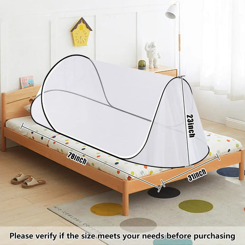 Large Pop Up Mosquito Net Tent Portable Foldable Mesh Shelter For Bed Camping Travel And Patio Breathable Lightweight Design 78 By 31 By 23 Inch Fits Adults And Kids For Indoor Or Outdoor Use set up on a bed
