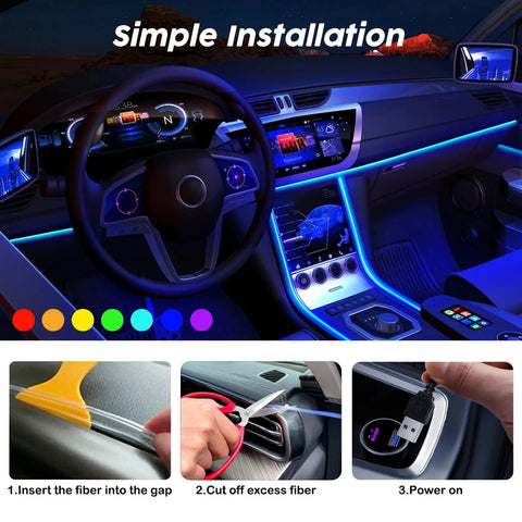 Car Interior LED Light Strips With App Control And RF Remote 2 In 1 Ambient Lighting Using 157 Inch Fiber Optic EL Wire installation guide