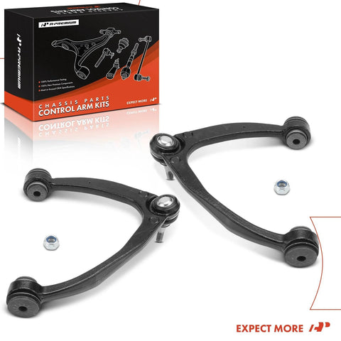 Two Front Upper Control Arms With Ball Joints And Bushings For Chevy Silverado 1500 Tahoe Suburban Avalanche Sierra Yukon XL 1500 GMC Yukon Cadillac Escalade ESV EXT 2007 Through 2014 Replacement, shown with packaging