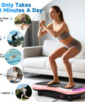 Person exercising on Home Vibration Plate for Lymphatic Drainage and Full Body Toning with 9 Modes and 200 Speed Levels, Pink.