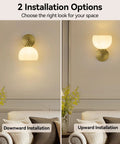Feasey Vintage Milk Glass Globe Wall Sconce, Mid Century Ribbed Glass Light showcasing two installation options.