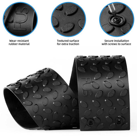 Non Slip Outdoor Stair Treads 4x24 Inch Diamond Textured Rubber Mats for Steps, close-up of anti-slip pattern and screws