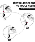 Installation steps for short stubby bullet car antenna mast replacement for stronger radio signal, showing direct screw-on process.