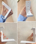 No Sweat Install Wall Mount Shelf Brackets 2 Pack Hella Heavy Duty L Shaped Metal Floating Braces With No Slip Lip And Included Hardware Clean White Finish display showing white metal bracket design.