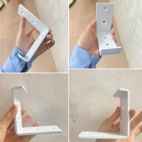 No Sweat Install Wall Mount Shelf Brackets 2 Pack Hella Heavy Duty L Shaped Metal Floating Braces With No Slip Lip And Included Hardware Clean White Finish display showing white metal bracket design.