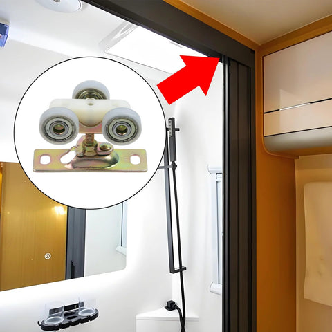 Two Pack Alloy RV Pocket Door Rollers With Hangers For Sliding Doors White Finish Durable Alloy Wheels 54x40x42mm Installed