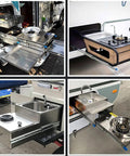 Four setups of camper kitchen using Beefy Ball Bearing Drawer Slides Heavy Duty Full Extension Side Mount Telescopic Runners Track 3 Section 44In Pair 120Kg Load Capacity Soft Close Optional Rails for outdoor cooking convenience.