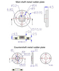 Technical drawing of main shaft and countershaft metal rudder plates with dimensions for robotic projects.