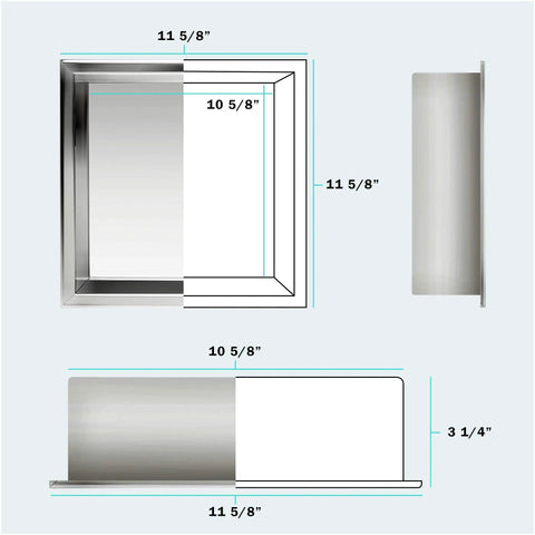 Dimensions diagram of 12x12 Inch Stainless Steel Shower Niche, Modern Waterproof In Wall Shelf For Bathroom