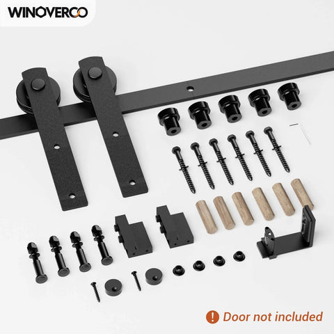 Heavy Duty Sliding Barn Door Hardware Kit With 72 Inch Rail System, Adjustable U Shape Floor Guide, Wall Mount Rail, Splicing Track