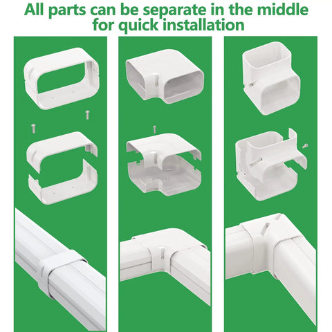 Decorative Line Set Cover Kit parts for ductless mini split AC systems, featuring PVC tubing covers for easy install