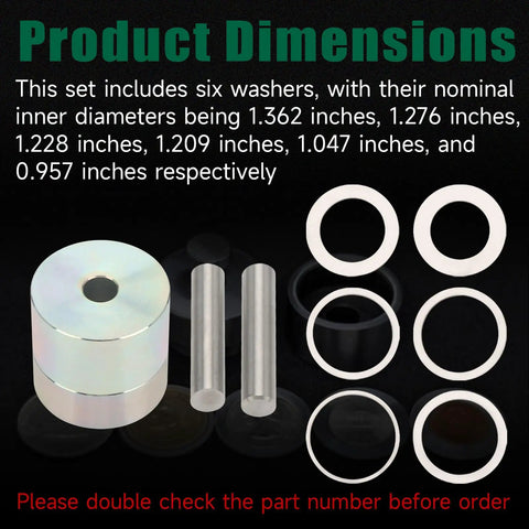 Heavy Duty Coin Ring Puncher Spacer Set Includes Six Precision Gauge Washers for size dimensions shown in image.