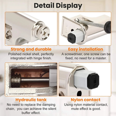 5 Pcs Soft Close Damper For Cabinet Doors And Wardrobe Doors detail display showing hydraulic buffer and nylon contact