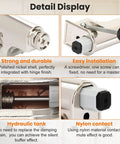 Detail display of Set Of 10 Universal Soft Close Cabinet Door Dampers showing polished nickel design and easy installation features.