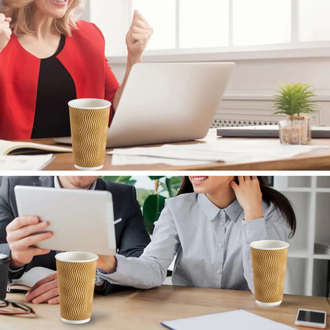 No Sleeve Needed 12 Oz Ripple Wall Corrugated Insulated Paper Cups With Anti Scald Grip For Hot Or Cold Drinks Great For Office Cafe Party Or Travel 120 Pack in office setting