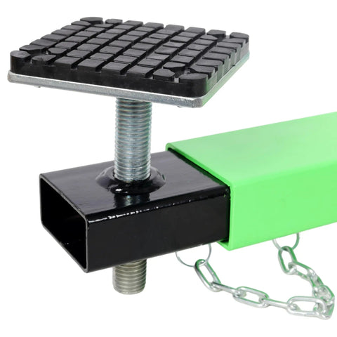 Close-up of Rock Solid Heavy Duty Floor Jack Cross Beam Adapter with adjustable grip pads and robust steel construction.