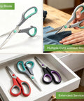 All Purpose Heavy Duty 8 Inch Scissors 3 Pack In Red, Dark Gray, And Black For Classroom, Office, And School Supplies, Durable Scissors For Students And Teachers With Sharp Cutting For Everyday Craft And Paper Work, gray and red handles