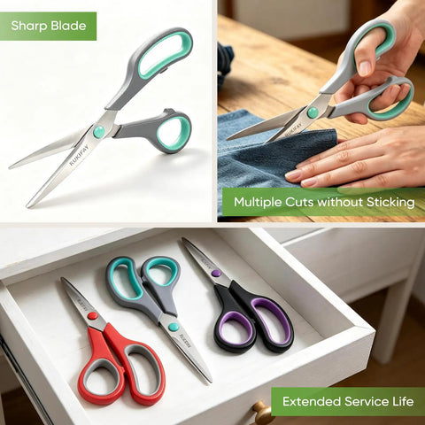 All Purpose Heavy Duty 8 Inch Scissors 3 Pack In Red, Dark Gray, And Black For Classroom, Office, And School Supplies, Durable Scissors For Students And Teachers With Sharp Cutting For Everyday Craft And Paper Work, gray and red handles