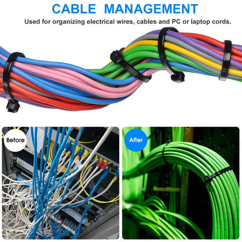 8 Inch Black Zip Ties Heavy Duty 50 Pound Tensile Strength 100 Pack Industrial Grade Cable Ties UV Resistant Nylon 66 For Home Garage Projects And Outdoor Use securing multicolored cables