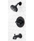 Auden Tub And Shower Faucet Set With Valve And Cartridge One Handle Multi Function Shower Head Tuscan Bronze Finish Three Hole Installation Water Efficient Trim Kit shower detail