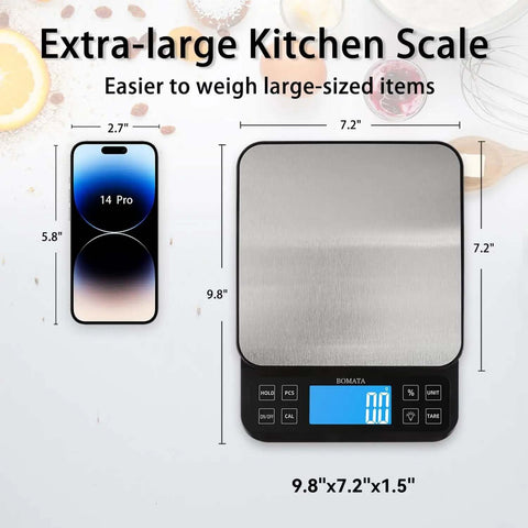 Large Kitchen Scale With 0.1g Precision And 11lb Capacity USB Rechargeable Hold Function Backlit LCD Stainless Steel Pan