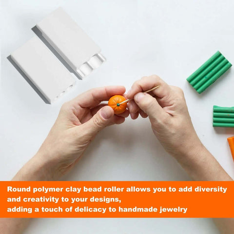 Hands shaping clay with Round Shape Polymer Clay Bead Roller for DIY Jewelry, Bead Crafting Tool Set with multiple diameter options