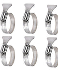 Six Pack 1-1/4 Inch Stainless Steel Hose Clamps with Adjustable Thumb Screws for Pool Filter Pump Hoses and PVC Tubing