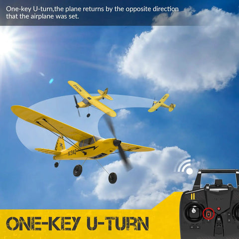 Sport Cub RC Plane Trainer No Brainer To Fly With 3 Flight Modes 6 Axis Gyro Stabilizer Prop Saver in flight with remote control
