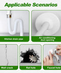Scenarios for Six Pack Waterproof Sealant Mastic White Repair Clay, including wall cracks, duct openings, drain pipes, and more.