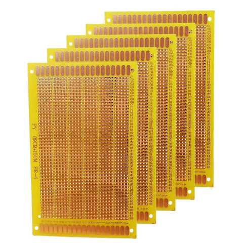 Five Pack 9 By 15 Cm Single Sided Perf Board Stripboard For DIY Electronics And Arduino Projects FR4 Copper Clad Breadboard