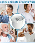 2 Pack Water Filter Replacements For Everyday Water Pitcher, 100 Gallon Service Life, Dual Coconut Shell Activated Carbon Filters Plus Pre Rinse Bag Included, shown in use by diverse individuals.