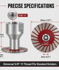 Slick Mini Diamond Saw Blades For Angle Grinder 1.57 Inch 5 Pack 5/8 11 Arbor detailed specifications diagram showing dimensions and design.