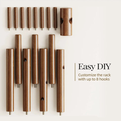 Sturdy Wooden Coat Tree With Eight Hooks Height Adjustable At 39.8 54.3 And 68.9 Inches Hat Stand assembly components.