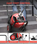 100 Ft Electric Drain Cleaner Machine With 3/4 Inch Steel Core Cable Auto Feed Mechanism shown on stairs with ergonomic handle and air foot switch.