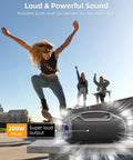 200W Peak Portable Bluetooth Speaker With Deep Bass That Hits Different shown with skateboarders outdoors