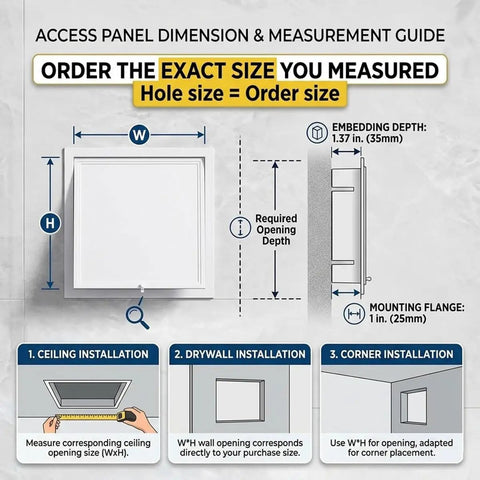 Access panel dimension guide for Slick White Attic Access Panel Door For Drywall Featuring Smooth Pull Open Design And Hella Sturdy Aluminum Frame Build Hidden Inspection Hatch Cover For Plumbing Vent Systems 20X29 Inch.