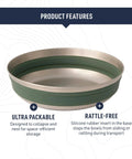 Detour Stainless Steel Collapsible Camping Bowl Medium 22 Oz Green Packable Durable EU Food-Grade Silicone Overlanding Ready