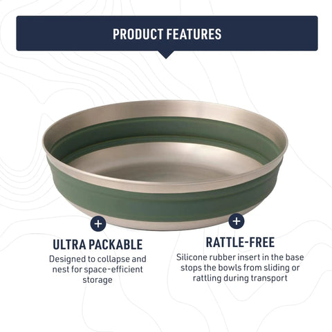 Detour Stainless Steel Collapsible Camping Bowl Medium 22 Oz Green Packable Durable EU Food-Grade Silicone Overlanding Ready