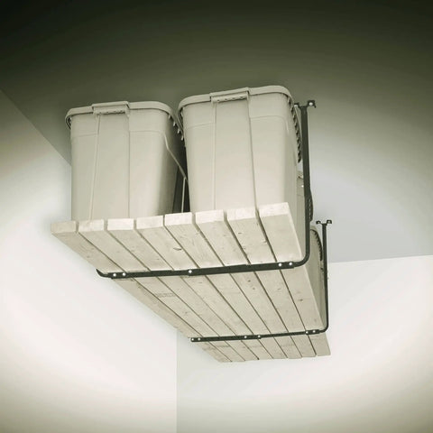 Adjustable Garage Ceiling Mount Storage Rack Kit With Ceiling Shelves 34 In By 26 In Hammertone Finish, Space Saving Hanging Organizer