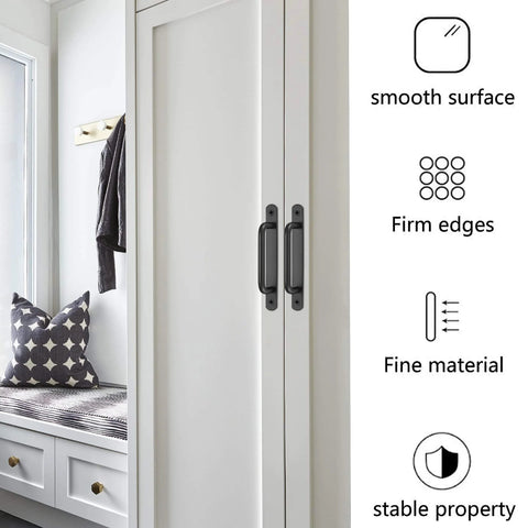 Two Pack Barn Door Handles Set Sliding Door Pulls Stainless Steel With Black Finish And Plates on white cabinet doors