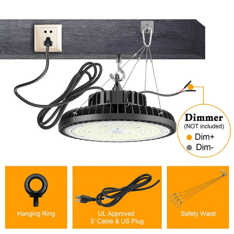 UFO LED High Bay Light 240W Ultra Bright Heavy Duty Shop Lighting With 33600 Lumens At 5000K 1-10V Dimmable ETL DLC Listed