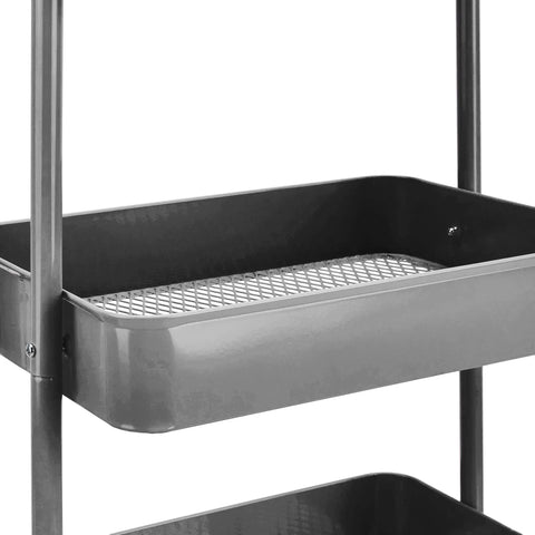 Slick Three Tier Rolling Metal Utility Cart With Lockable Pivot Wheels And Deep Mesh Bins For No Fuss Kitchen Or Home Office Go Anywhere Mobile Storage Charcoal