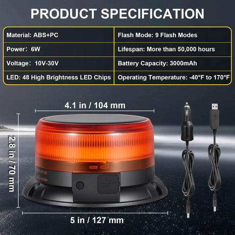 Badass Solar LED Amber Beacon Light With Weather Resistant Magnetic Base And Rechargeable Rotating Strobe Lamp For Pickups Tractors Golf Carts And Job Site Rigs