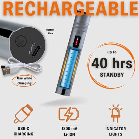 Sysotek Visual Fault Locator Fiber Optic VFL kit with retractable head, USB-C charging, blue Li-ion cell, up to 40 hrs standby.
