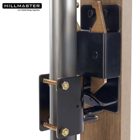 Heavy Duty Two Way Fence Gate Latch Built Tough As Nails For Livestock Corrals Round Tube Metal Gates With Zinc Coated Rust Resistant Steel And Screws Included, close-up view on a round metal post.