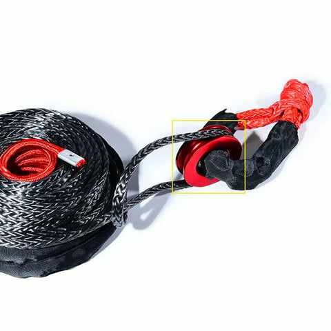 Ultra Tough 41000 Pound Recovery Ring Crafted From Aircraft Grade Aluminum with Synthetic Rope and Soft Shackles in red