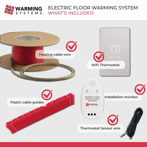 10 Sq Ft Electric Radiant Floor Heating Kit With 40 Ft Cable, 120V Heated Tile Floor System kit components including thermostat and sensor