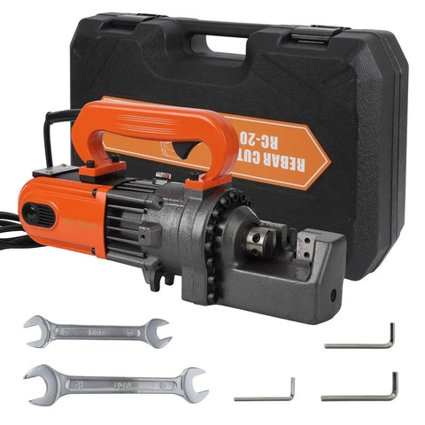SierraSquad 1250W Electric Hydraulic Steel Rod Cutter For Fast Heavy Duty Cuts In Under Four Seconds with tools and carrying case.
